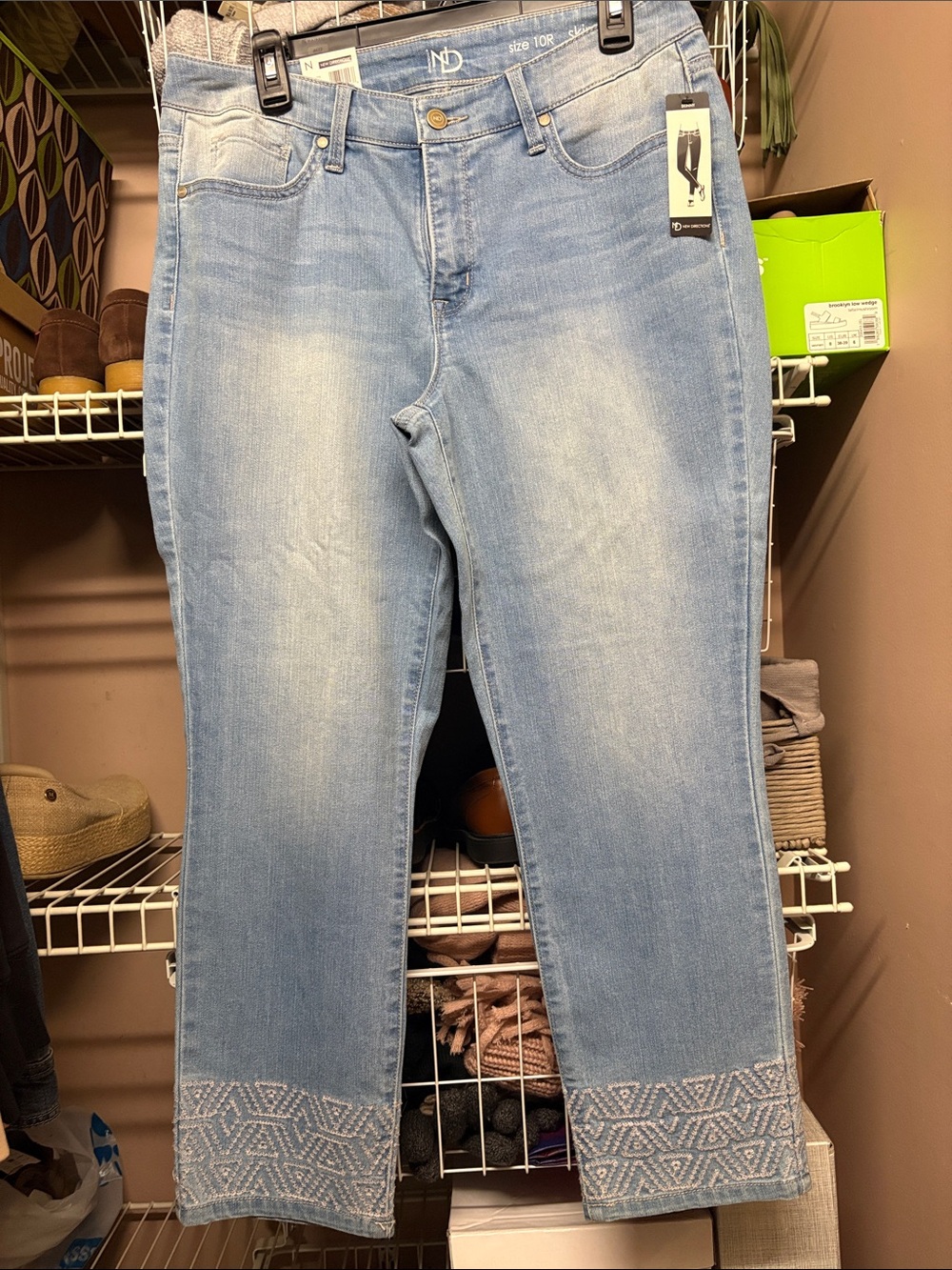 new directions Light Blue Cropped Jeans with Embroidered Hem